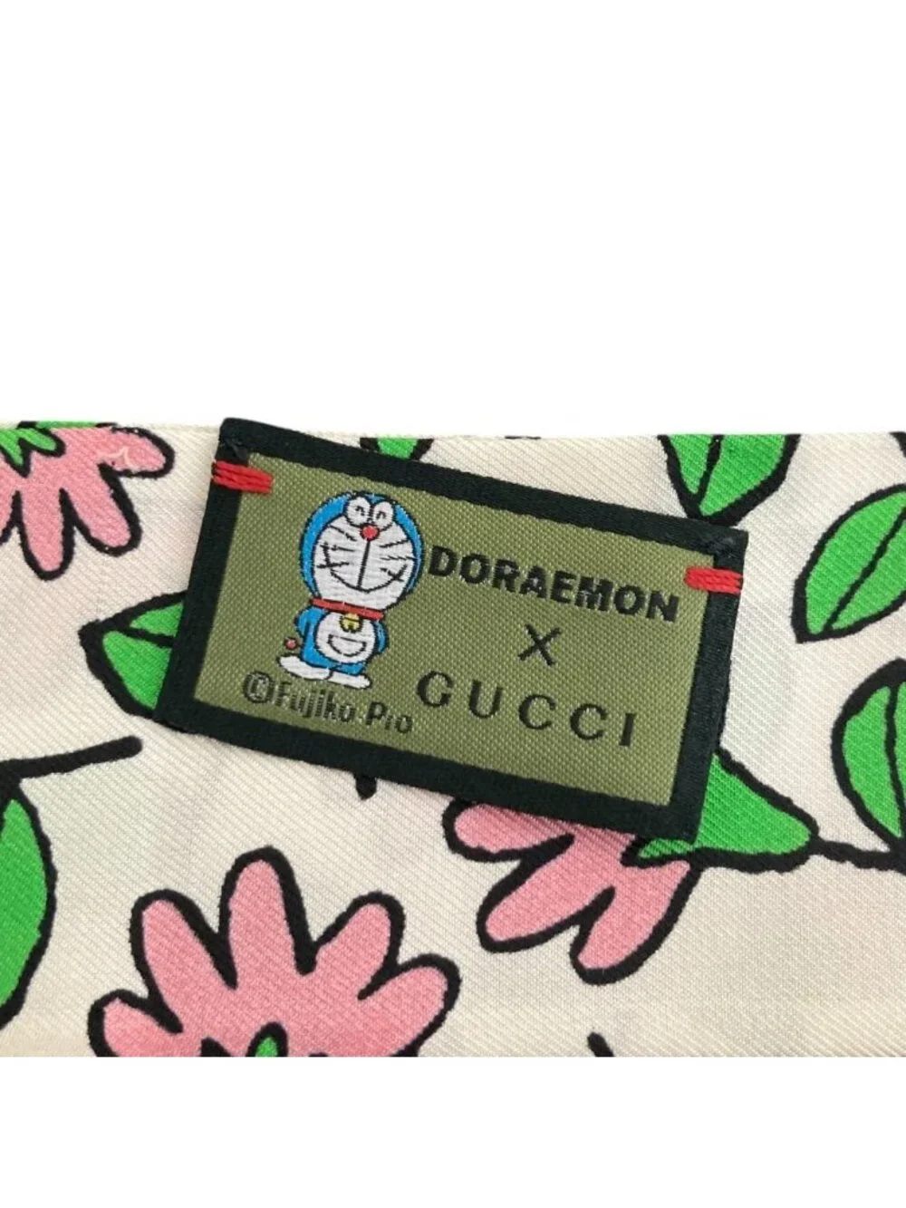 Gucci Doraemon Silk Flower Print Neck Bow Scarf White Multicolor